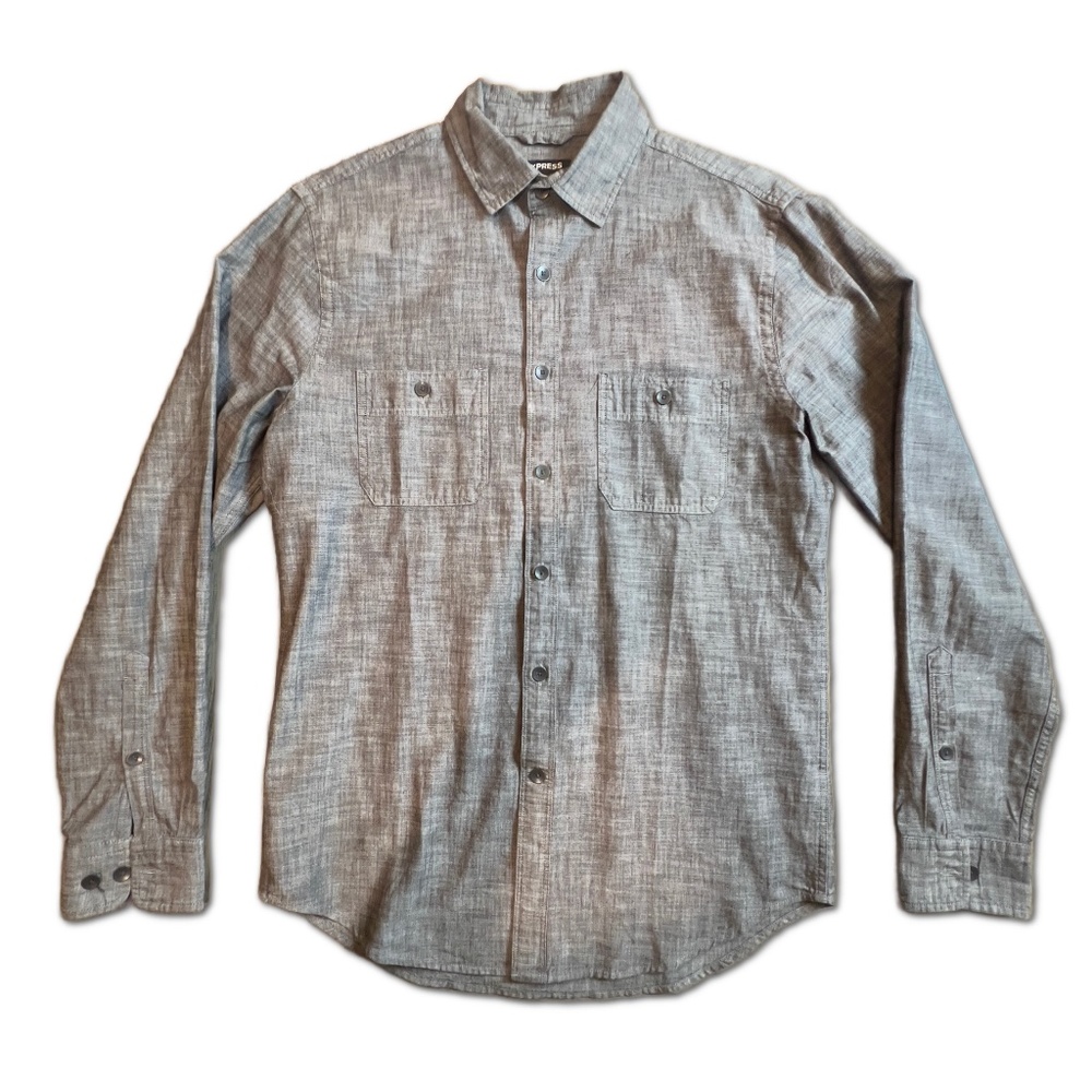 Express Men's Grey Button Down Shirt, Size: Small